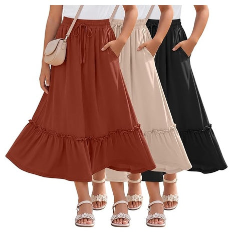3-Pack LessonZoo 9-10 Years Girls Boho Maxi Skirts (Various)