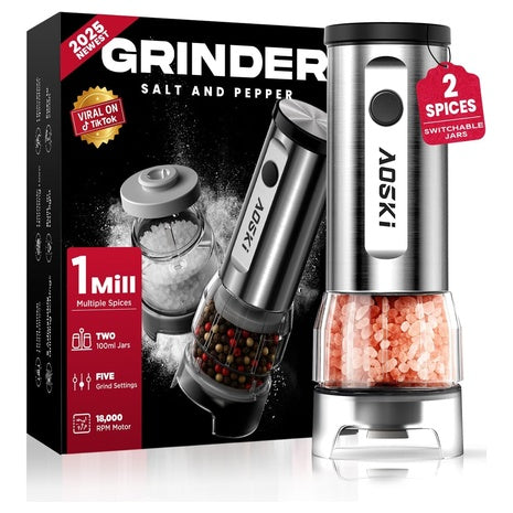 Electric Salt & Pepper Grinder with 2 Replaceable Jars