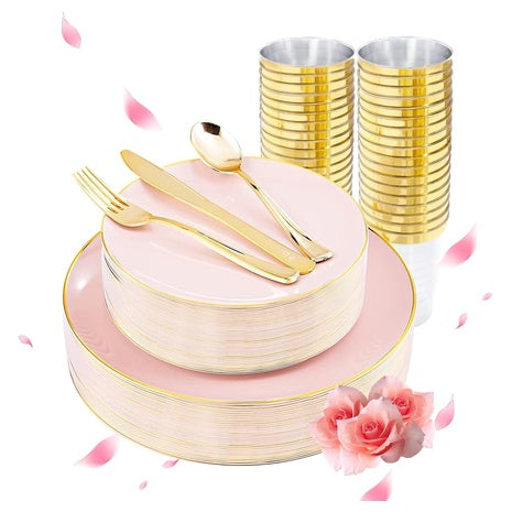 180-Piece Pink Disposable Dinnerware Set