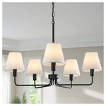 30" Modern 5-Light Farmhouse Chandelier With White Fabric Shade