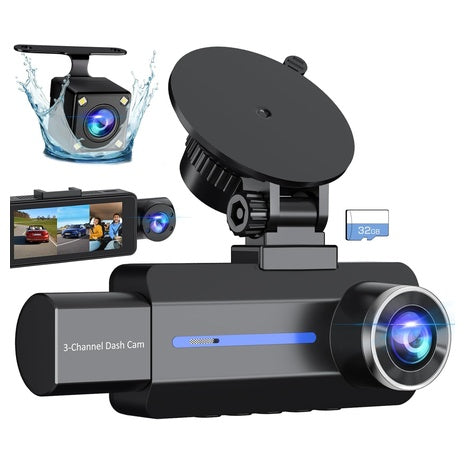 2.5K 3 Channel Dash Cam with 32GB Card
