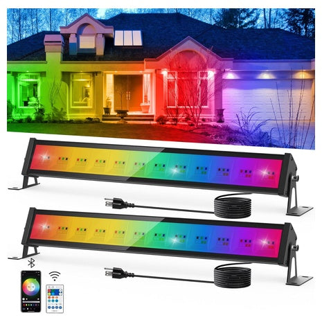 2-Pack 50W RGBCW Outdoor Color Changing LED Wall Washer Flood Light Bars