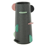 12" Textured Black Ceramic Vase With Multicolor Half-Moon Accents
