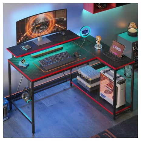 Pinmoco 42" Reversible L-Shaped Gaming Desk With Monitor Stand