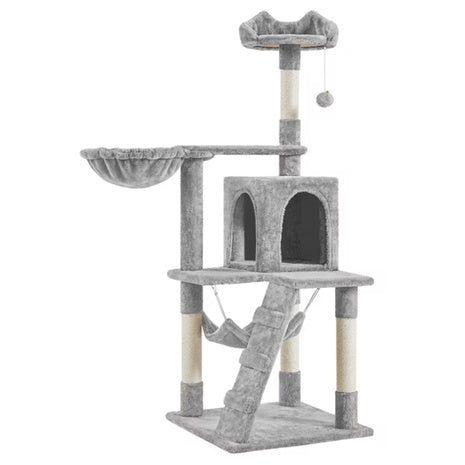Alden Design 54" Cat Tree With Hammock, Basket & Scratching Post Tower