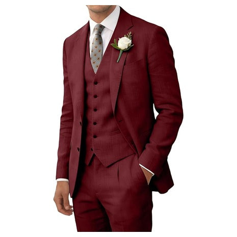Wehilion Linen Men's Burgundy Homecoming Suits (Burgundy)