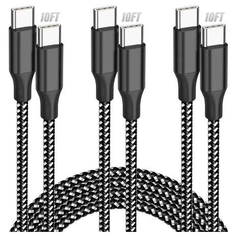 3-Pack 10FT 60W Fast Charging Type-C Cables