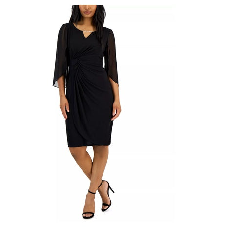 Connected Petite Chain Detail Sheer Sleeve Sheath Dress