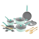 15-Piece Green Recycled Ceramic Nonstick Aluminum Cookware Set