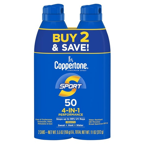 2-Pack Coppertone Sport Sunscreen Spray, SPF 50 Spray Sunscreen, 5.5 oz