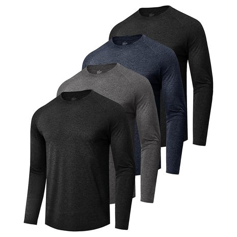 4-Pack Men's Quick Dry Moisture Wicking Long Sleeve Shirts