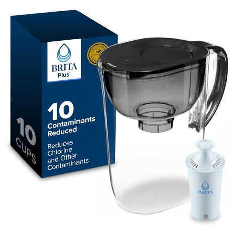 10-Cup Brita Plus Large Water Pitcher With Filter (Black)