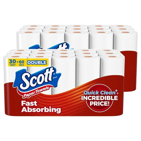 30 Double (= 60 Reg) Rolls of Scott Toilet Paper