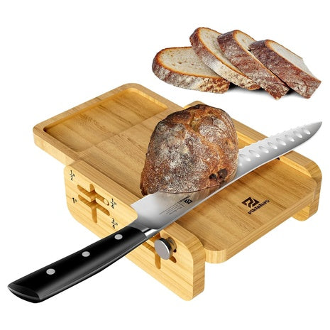 Horizontal Wooden Bread Slicer with 10 Inch Knife and Crumb Tray