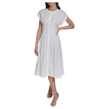 Calvin Klein Women's Pintuck Fit And Flare Shirtdress