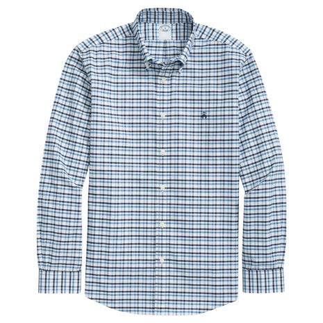 Men's Stretch Cotton Non-Iron Oxford Polo Button Down Collar Double-Check Shirt