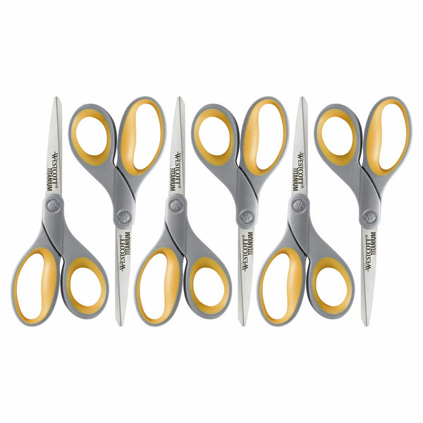 6-Pack Westcott 7" Straight Titanium Scissors