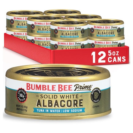 12 Cans Bumble Bee Prime Low Sodium Solid White Albacore Tuna in Water