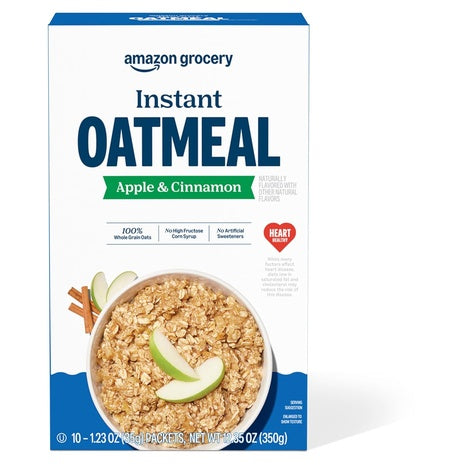 10 Packets Amazon Grocery Apple & Cinnamon Instant Oatmeal