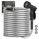 50 Foot Stainless Steel Garden Hose with 10 Function Spray Nozzle