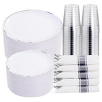 350-Piece Silver Disposable Dinnerware Set with Pre-Rolled Napkins