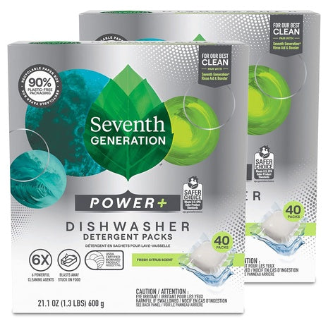 80 Seventh Generation Power Plus Dishwasher Detergent Packs