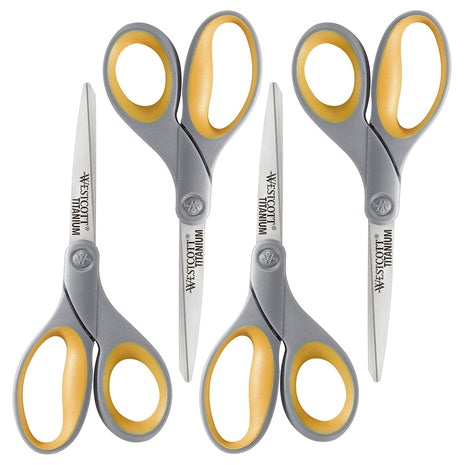 4-Pack Westcott 8" Soft Handle Titanium Bonded Scissors