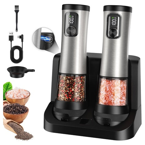 Flelano Rechargeable Electric Salt & Pepper Grinder Set W/ Charging Base