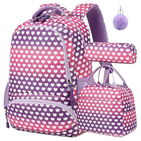 3-Piece Girls Glitter Heart Backpack Set