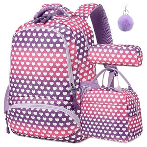 3-Piece Girls Glitter Heart Backpack Set
