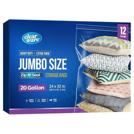 12 20-Gallon Heavy-Duty Zipper Storage Bags (24x32)