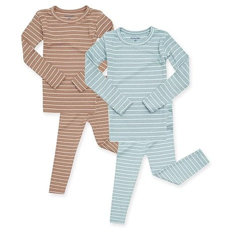 2 Pack of Size 12-24 Months Dark Camel, Sky Ribbed Pajamas
