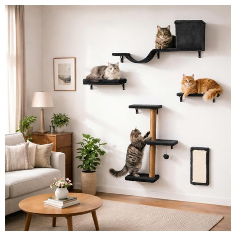 5-in-1 ZLAFM Wall Mounted Multi-Level Cat Climbing Shelves