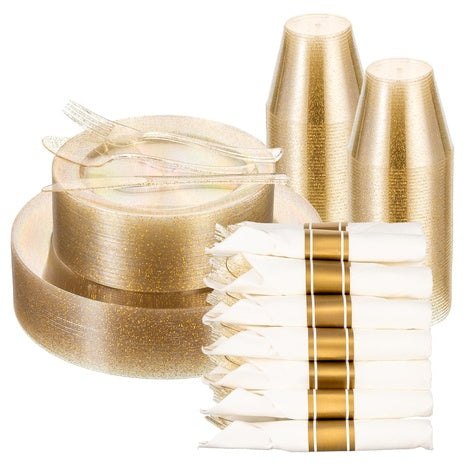 350-Piece Disposable Dinnerware Set with Pre-Rolled Napkins