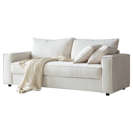 Ebern Designs Upholstered Standard Sofa W/ Square Armrests & 2 Throw Pillows