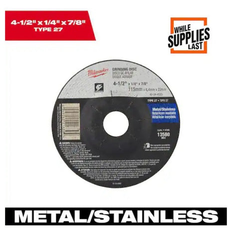 Milwaukee 4.5" X 1/4" X 7/8" Grinding Wheel (Type 27)