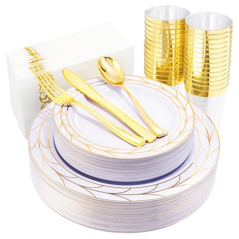 175-Piece Disposable Gold Dinnerware Set