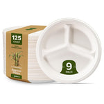 125 Compostable 3-Compartment Paper Plates