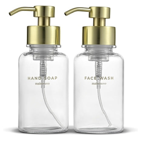 2 Glass Foaming Soap Dispensers with Pumps