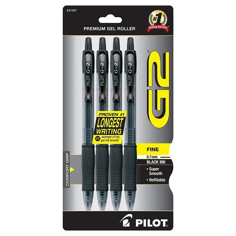 4-Pack Pilot G2 Premium Retractable Gel Ink Rolling Ball Pens