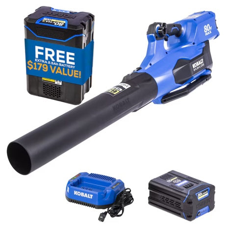 Kobalt 80v 630CFM 140MPH Cordless Leaf Blower W/ Batteries & Charger