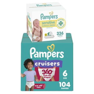 Size 6 Pampers Cruisers 360 Pull-On Diapers, 108 Diapers + 336 Wipes