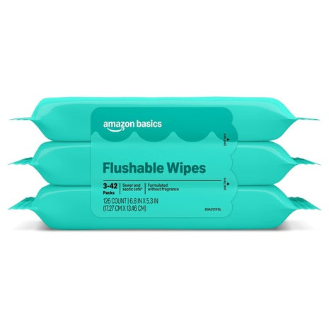 126-Count Amazon Basics Fragrance Free Flushable Adult Toilet Wipes
