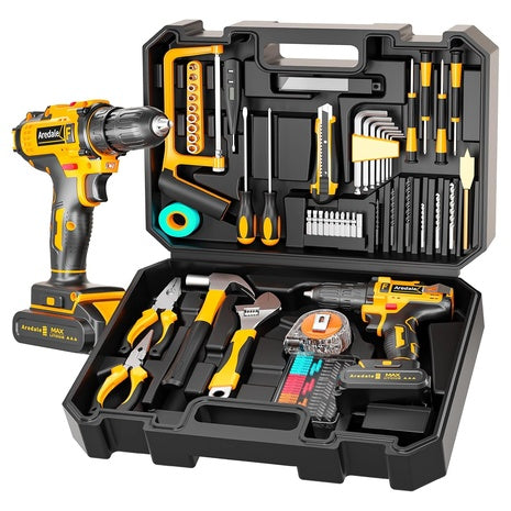 117-Piece Complete Mechanic Tool Kit With 20V Cordless Drill & Storage