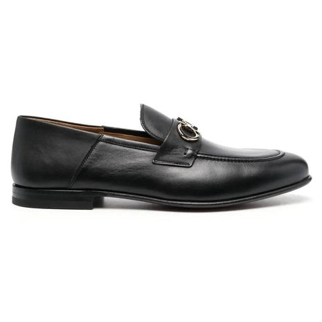 Gancini Ornament Calfskin Mule Loafers in Black