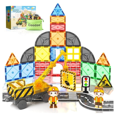 Magnetic Tiles Road Set with Extendable Crane