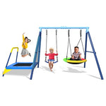 3-in-1 Kids Outdoor Swing Set with Trampoline
