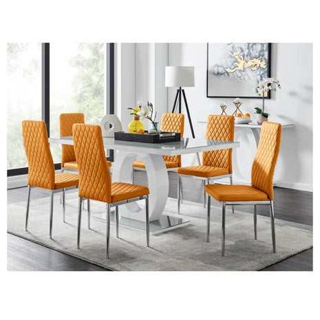 Scottsmoor Modern High Gloss Halo 6 Seater Dining Table Set With Chairs