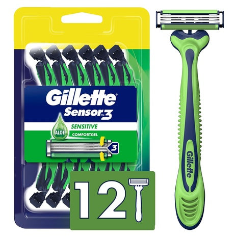 12 Gillette Sensor3 Sensitive Men's Disposable Razors