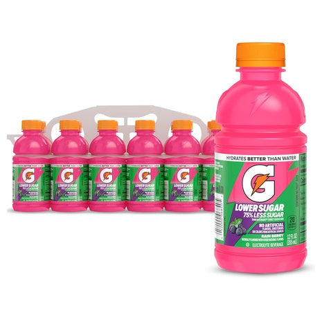 12 Bottles Gatorade Lower Sugar Rain Berry Sports Drink (12oz)